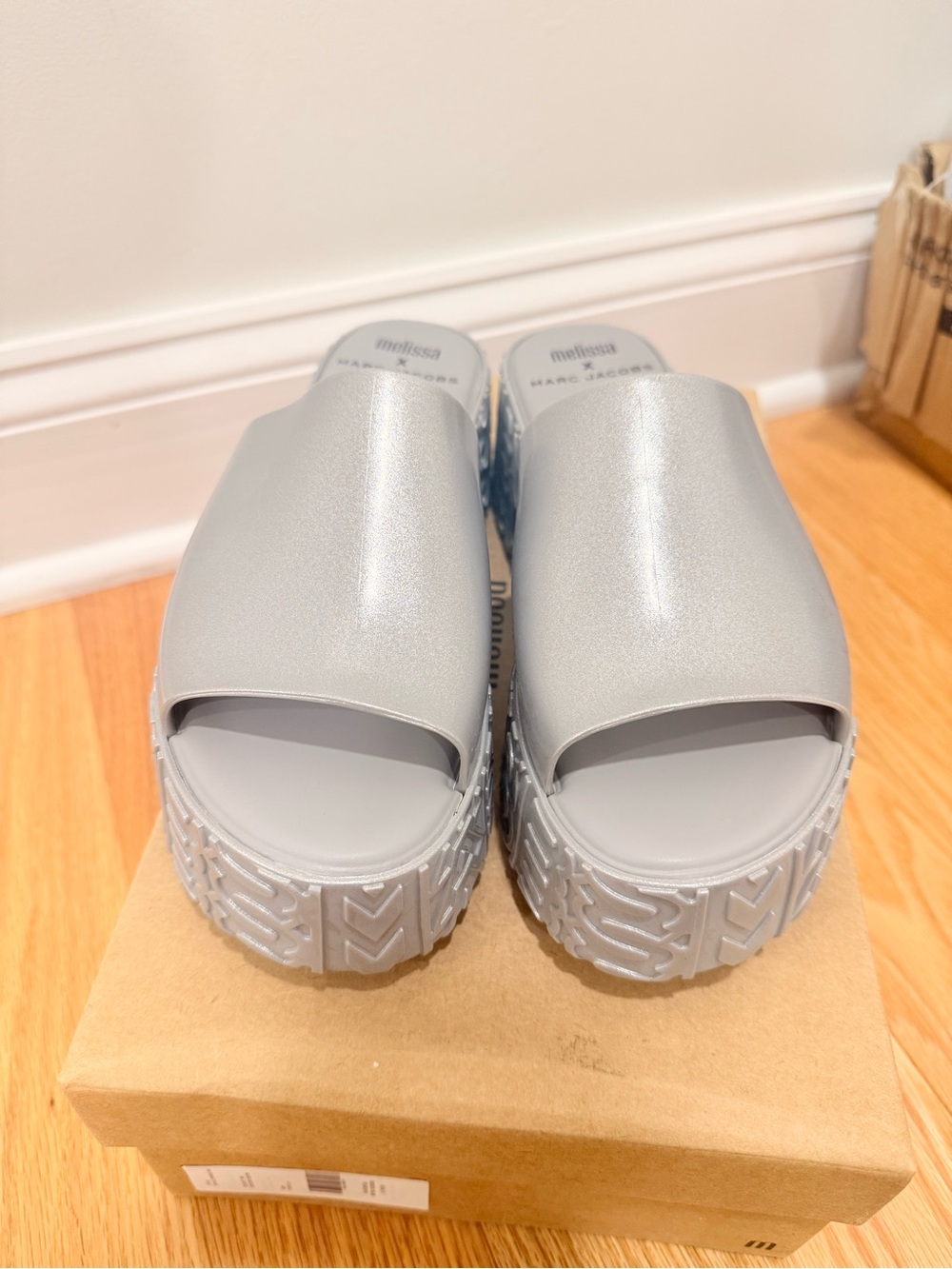 NWT Mellisa X Marc Jacobs silver platform size 7